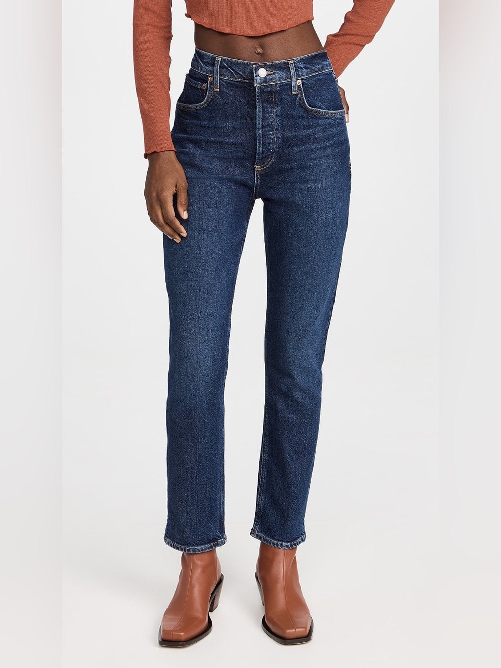 NWT AGOLDE Riley High Ride Straight Crop Jean in Divided